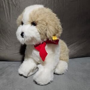 Steiff 2883/35 Junior Charly Sitting Plush Dog Brown Tan White Western Germany